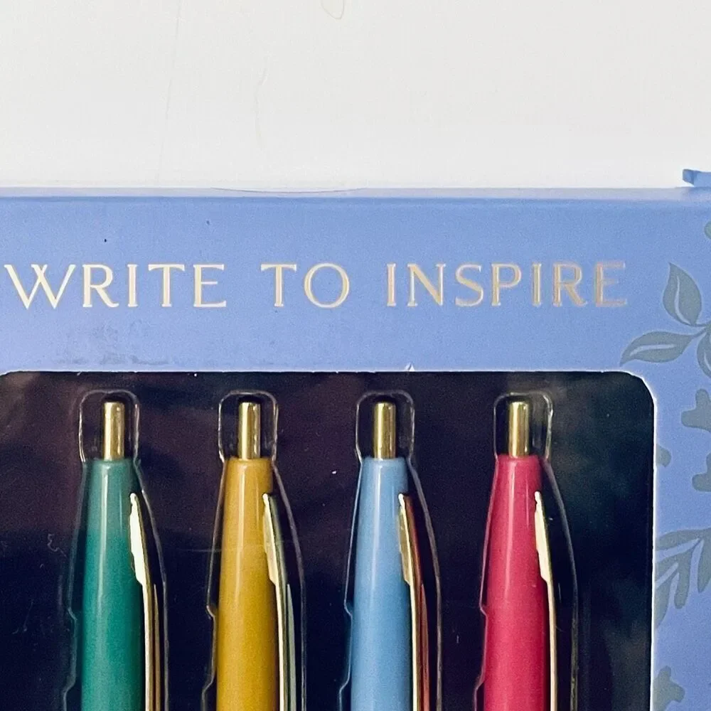 NWT ECCOLO set of 4 Inspirational graphic ballpoint Pens Gift Set Brave Fearless